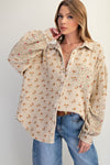 Daisy Dreams Khaki Floral Print Cotton Gauze Washed Top