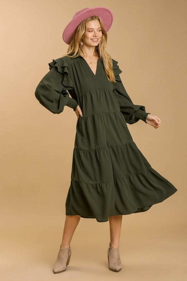 Umgee Olive Styled To Perfection Tiered Maxi Dress