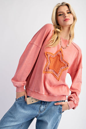 Catching Stars Star Patch Washed Terry Pullover