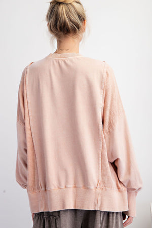 Look Again Lace Mix Mineral Washed Terry Knit Pullover