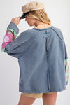 Ready To Bloom Washed Denim Flower Patch Washed Pullover