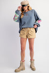 Ready To Bloom Washed Denim Flower Patch Washed Pullover