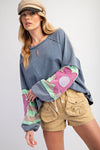 Ready To Bloom Washed Denim Flower Patch Washed Pullover