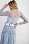 Stolen Glances Dusty Blue All Over Sheer Lace Top