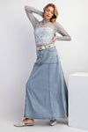 Stolen Glances Dusty Blue All Over Sheer Lace Top