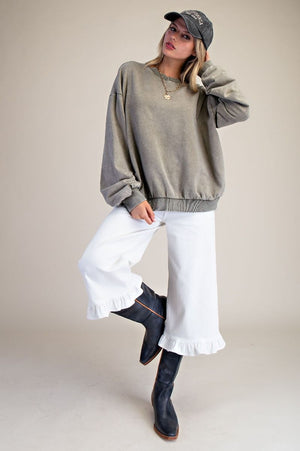 Marlow Faded Mocha Mineral Washed Terry Knit Pullover