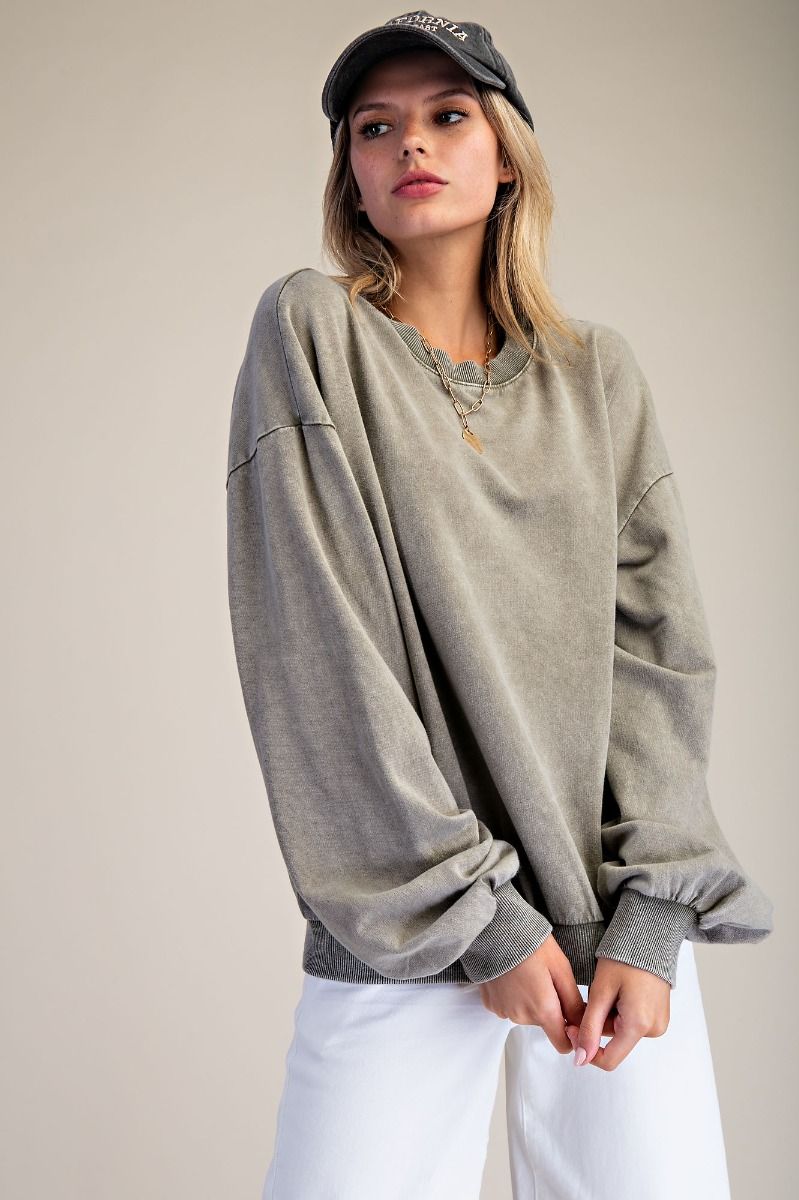 Marlow Faded Mocha Mineral Washed Terry Knit Pullover