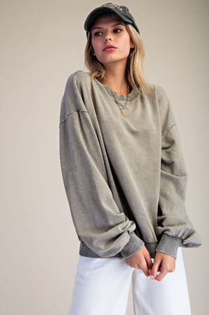 Marlow Faded Mocha Mineral Washed Terry Knit Pullover