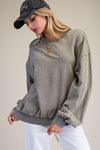 Marlow Faded Mocha Mineral Washed Terry Knit Pullover