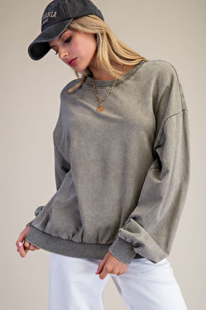 Marlow Faded Mocha Mineral Washed Terry Knit Pullover