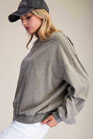 Marlow Faded Mocha Mineral Washed Terry Knit Pullover