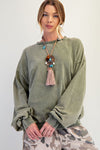 Marlow Faded Olive Washed Terry Knit Pullover