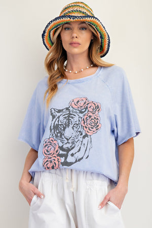 Hear Me Roar Tiger Print Mineral Washed Top
