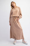 Easy Like Sunday Camel Mineral Washed Terry Knit Maxi Skirt