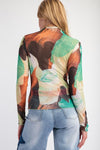 Abstract Glances Mesh Fitted Top