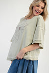 All Tied Up Faded Sage Bow Print Mineral Washed Top