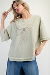 All Tied Up Faded Sage Bow Print Mineral Washed Top