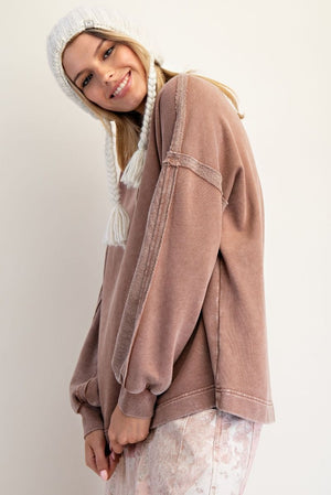 Sweet Simplicity Milk Coffee Mineral Washed Terry Pullover