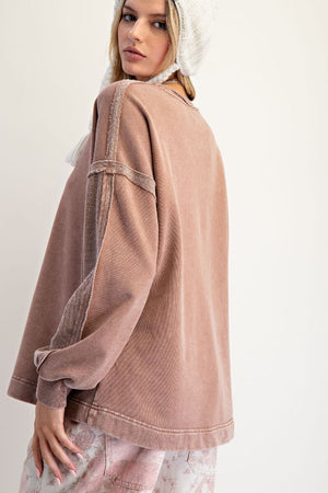 Sweet Simplicity Milk Coffee Mineral Washed Terry Pullover