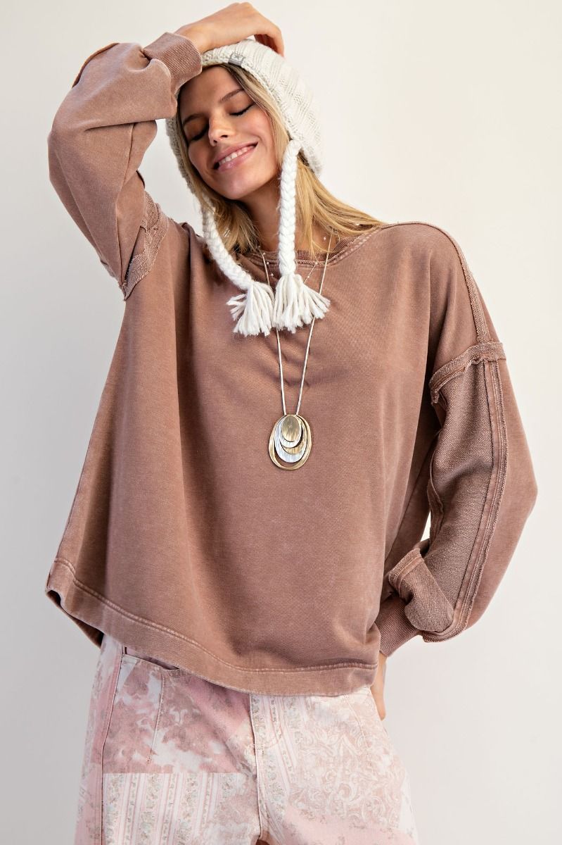 Sweet Simplicity Milk Coffee Mineral Washed Terry Pullover