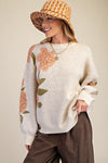 Whispered Petals Oatmeal Floral Pattern Sweater