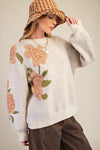 Whispered Petals Oatmeal Floral Pattern Sweater