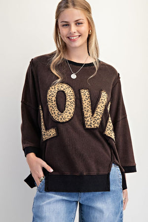 Fierce Love Patch Black Washed Terry Top
