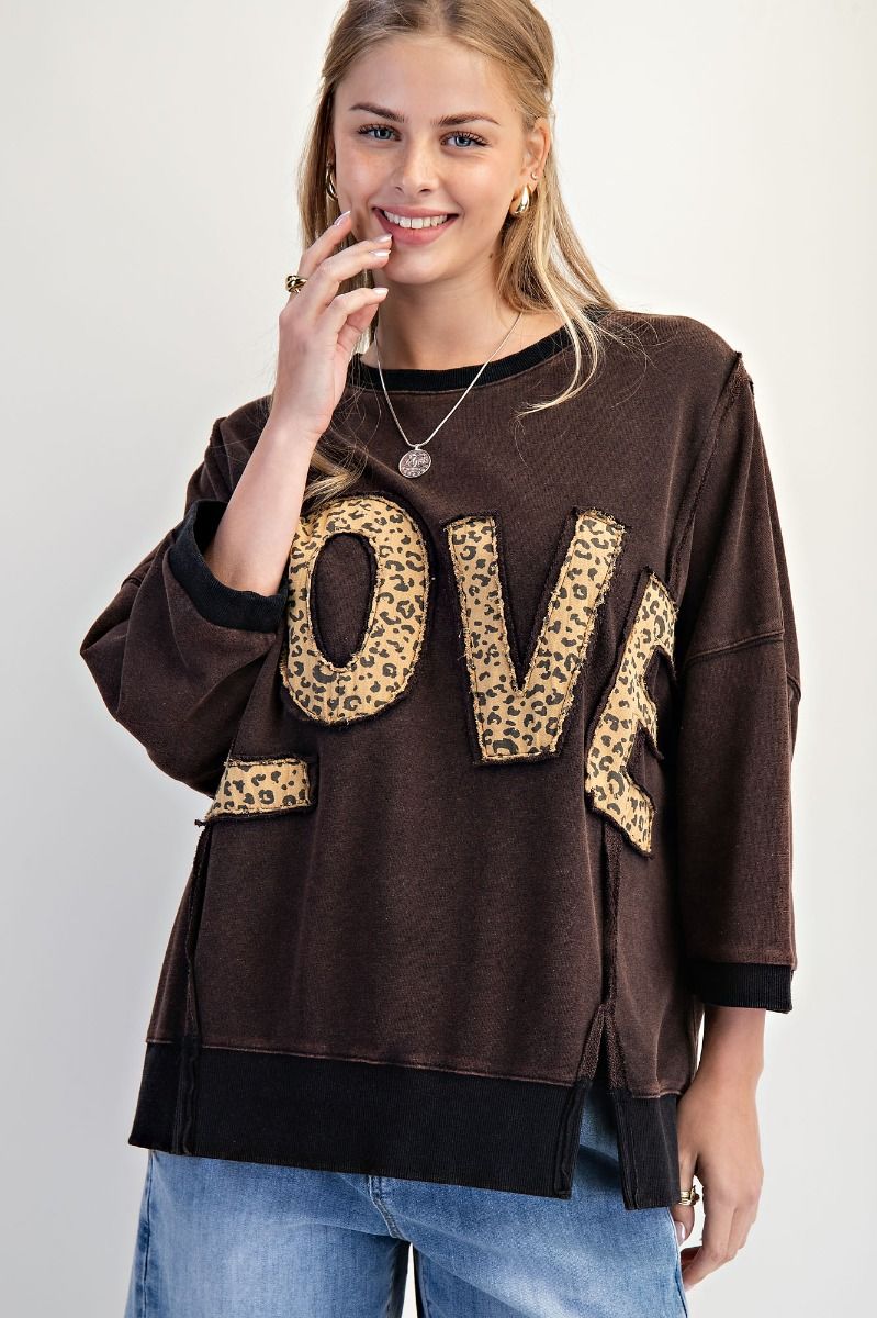 Fierce Love Patch Black Washed Terry Top