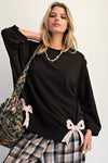 Bow & Beyond Black Washed Terry Pullover