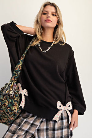 Bow & Beyond Black Washed Terry Pullover