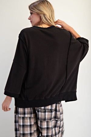 Bow & Beyond Black Washed Terry Pullover