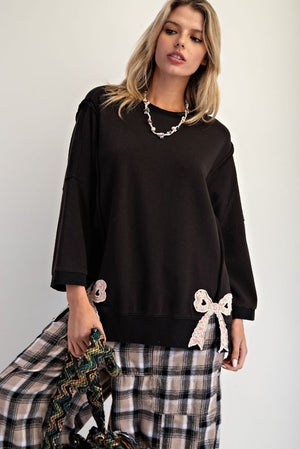 Bow & Beyond Black Washed Terry Pullover