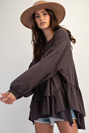 Ashbourne Layered Ruffle Mocha Tunic Top