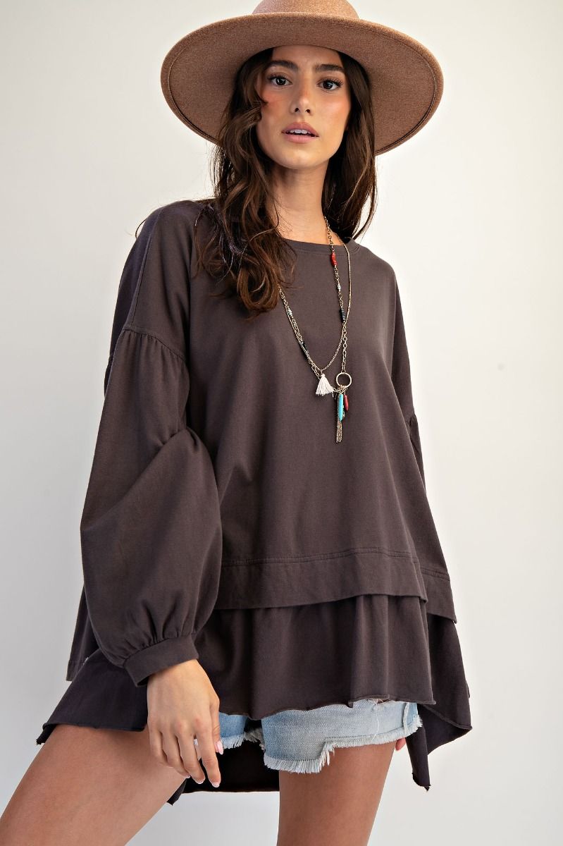 Ashbourne Layered Ruffle Mocha Tunic Top