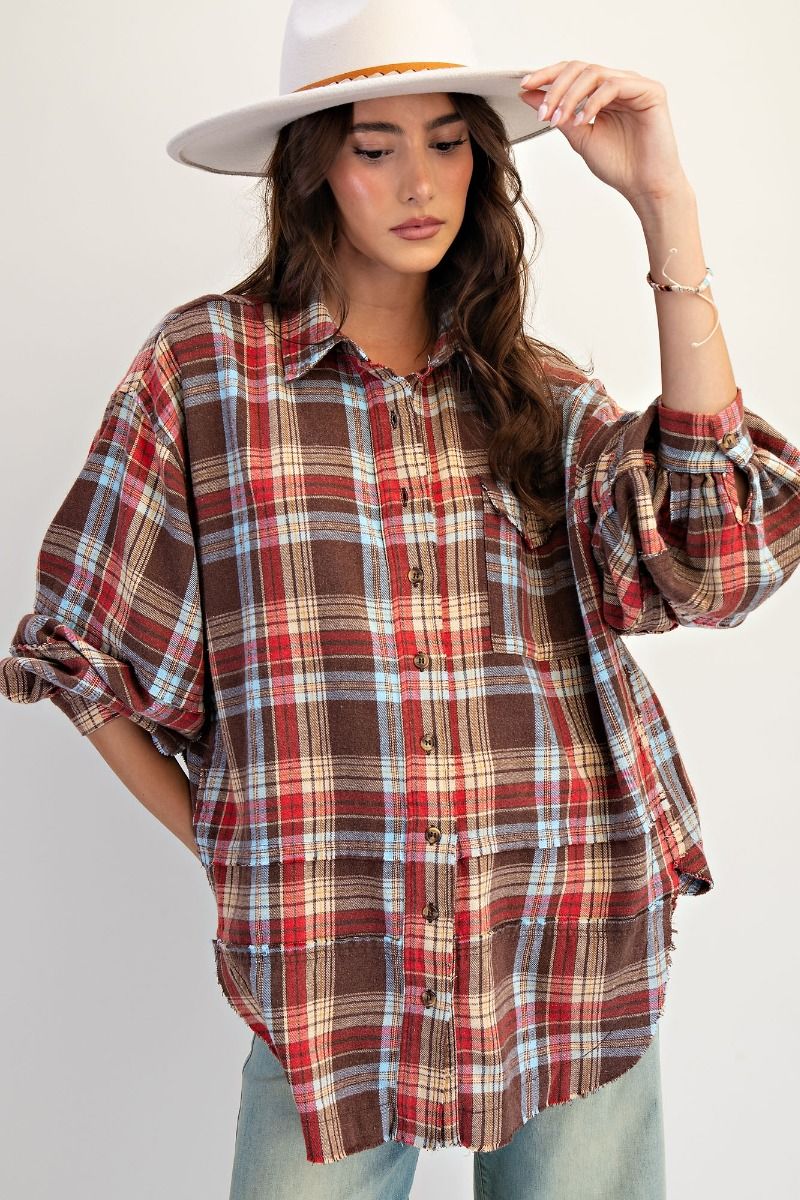 Canyon Trails Washed Plaid Tunic Top