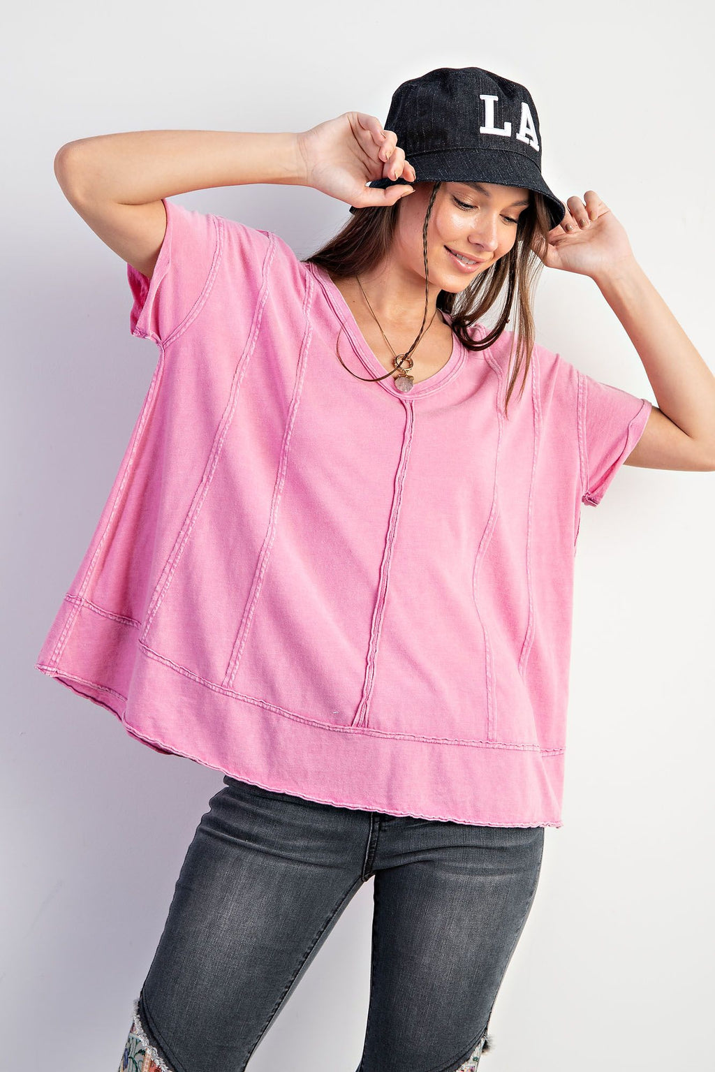 Do Your Thing Pink Cotton Slub Mineral Washed Knit Top