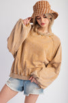 Weekend Wash Camel Mineral Washed Terry Knit Pullover Top