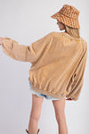 Weekend Wash Camel Mineral Washed Terry Knit Pullover Top