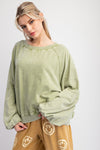 Weekend Wash Sage Mineral Washed Terry Knit Pullover Top