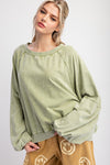 Weekend Wash Sage Mineral Washed Terry Knit Pullover Top