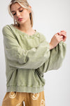 Weekend Wash Sage Mineral Washed Terry Knit Pullover Top