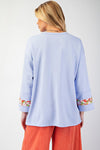 Full Bloom Lilac Blue Flower Patch Terry Knit Top