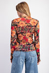 Opaque Fields Black Floral Printed Mesh Top