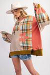 Daisy Days Plaid Mix Daisy Patch Oversized Knit Top