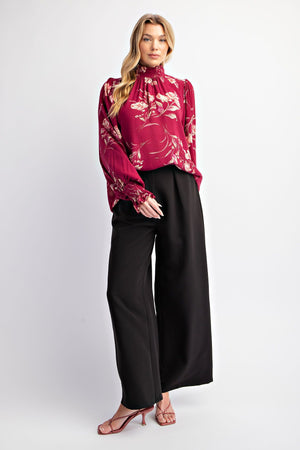 Poetic Petals Rayon Gauze Mock Neck Top
