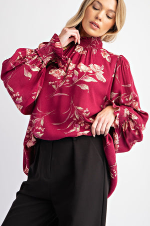 Poetic Petals Rayon Gauze Mock Neck Top