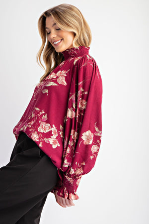 Poetic Petals Rayon Gauze Mock Neck Top