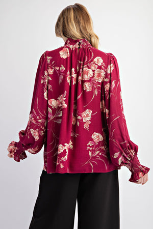 Poetic Petals Rayon Gauze Mock Neck Top