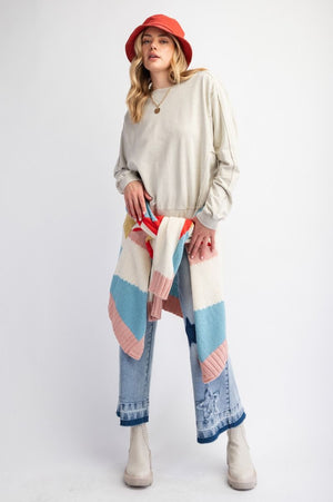 Starry Ease Ecru Washed Terry Knit Pullover Top
