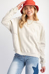Starry Ease Ecru Washed Terry Knit Pullover Top